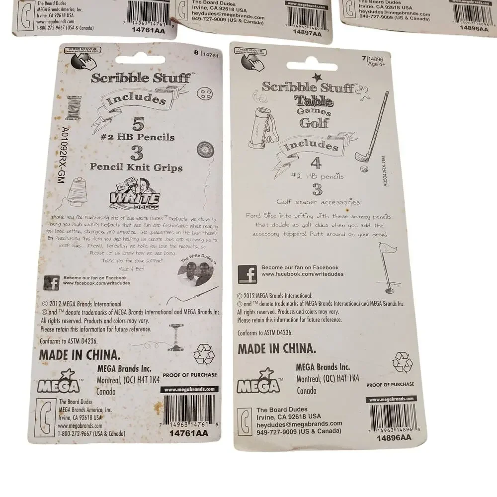 Scribble Stuff Pencils Vintage Knit Grips Football Golf Vintage School Pencils